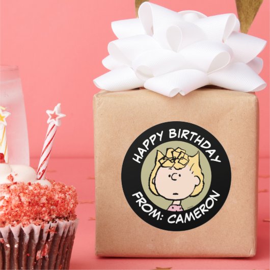 Peanuts | Sally's Faces | Gefeliciteerd Ronde Sticker (Feest)