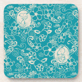 Peanuts | Snoopy Blauwgroen tropisch strandpatroon Bier Onderzetter (Voorkant)