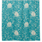 Peanuts | Snoopy Blauwgroen tropisch strandpatroon Douchegordijn (Voorkant)