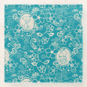 Peanuts | Snoopy Blauwgroen tropisch strandpatroon Glazen Onderzetter (Voorkant)