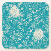 Peanuts | Snoopy Blauwgroen tropisch strandpatroon Kartonnen Onderzetters (Voorkant)