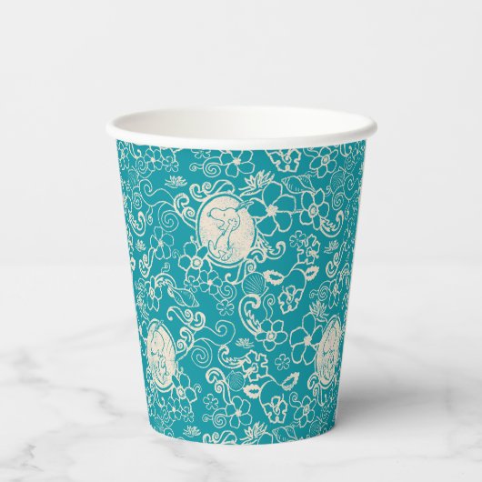 Peanuts | Snoopy Blauwgroen tropisch strandpatroon Papieren Bekers (Achterkant)