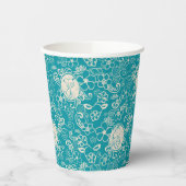 Peanuts | Snoopy Blauwgroen tropisch strandpatroon Papieren Bekers (Links)