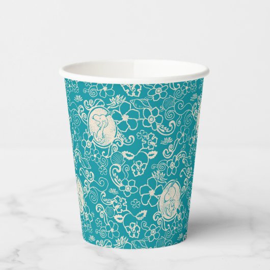 Peanuts | Snoopy Blauwgroen tropisch strandpatroon Papieren Bekers (Links)