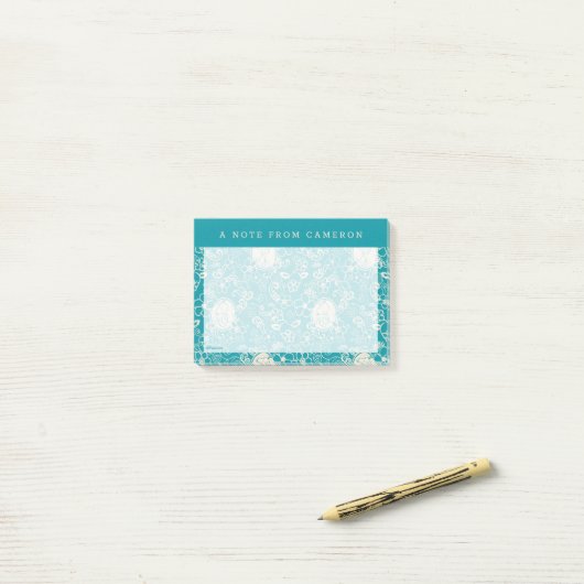 Peanuts | Snoopy Blauwgroen tropisch strandpatroon Post-it® Notes (Op bureau)