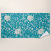 Peanuts | Snoopy Blauwgroen tropisch strandpatroon Strandlaken (Voorkant)