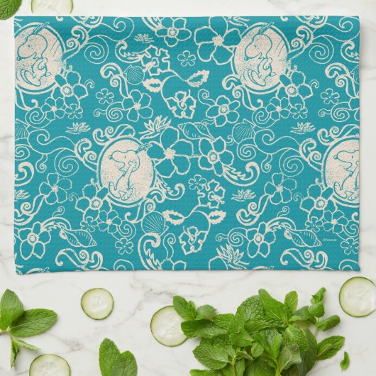 Peanuts | Snoopy Blauwgroen tropisch strandpatroon Theedoek (Gevouwen)