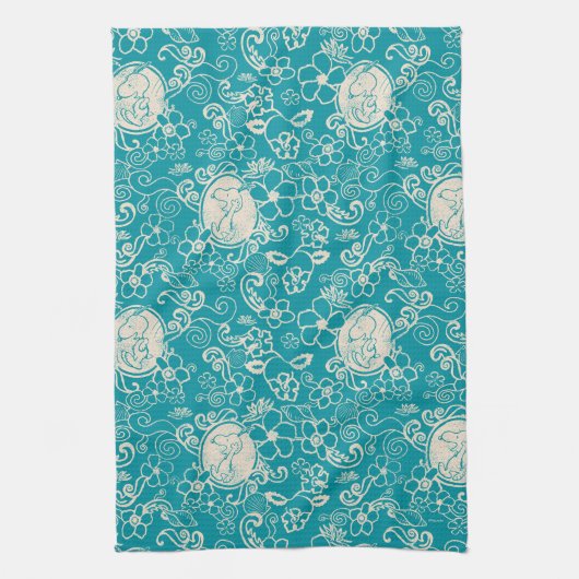 Peanuts | Snoopy Blauwgroen tropisch strandpatroon Theedoek (Verticaal)