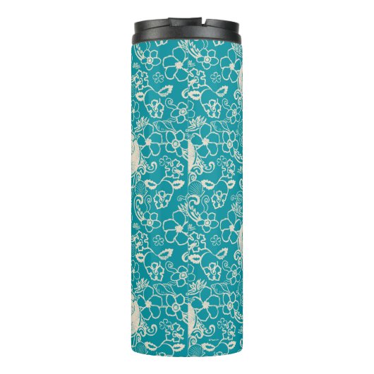 Peanuts | Snoopy Blauwgroen tropisch strandpatroon Thermosbeker (Achterkant)