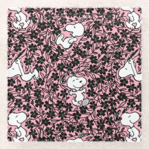 Peanuts Snoopy Bloem Vine Patroon Glazen Onderzetter