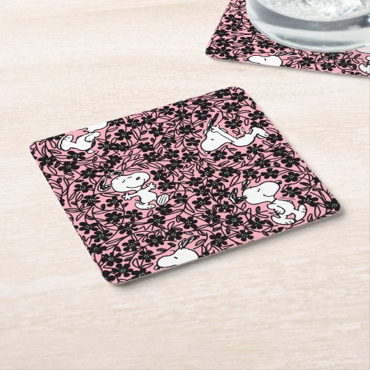 Peanuts | Snoopy Bloem Vine Patroon Kartonnen Onderzetters (Schuin)