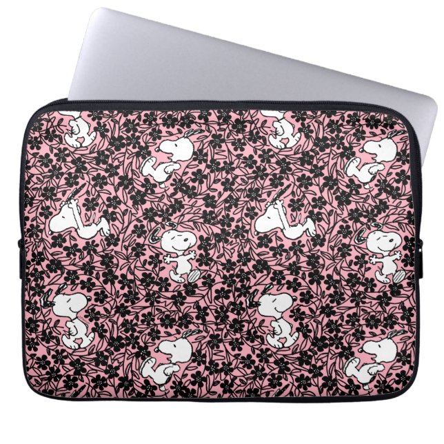 Peanuts | Snoopy Bloem Vine Patroon Laptop Sleeve (Voorkant)
