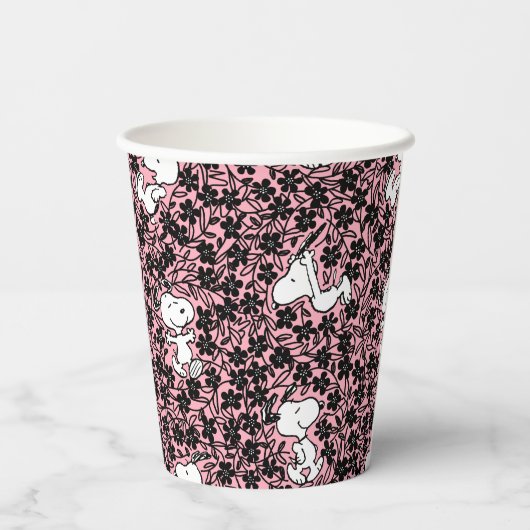Peanuts | Snoopy Bloem Vine Patroon Papieren Bekers (Achterkant)