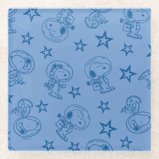 Peanuts | Snoopy Blue Space Astronaut Patroon Glazen Onderzetter (Voorkant)