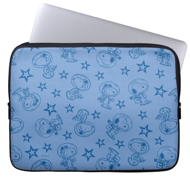 Peanuts | Snoopy Blue Space Astronaut Patroon Laptop Sleeve (Voorkant)