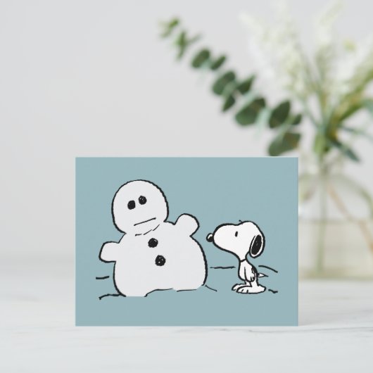 Peanuts | Snoopy bouwt een sneeuwpop Briefkaart (Staand voorkant)