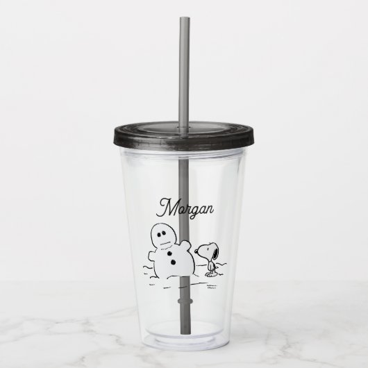 Peanuts | Snoopy bouwt een sneeuwpop | Jouw namen Acryl Drinkbeker (Voorkant)