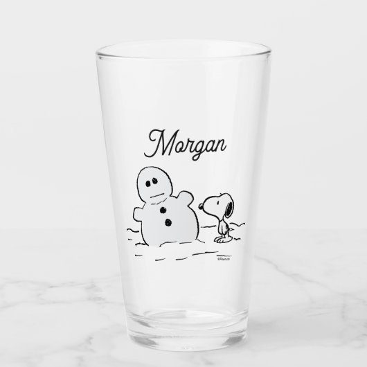 Peanuts | Snoopy bouwt een sneeuwpop | Jouw namen Glas (Voorkant)