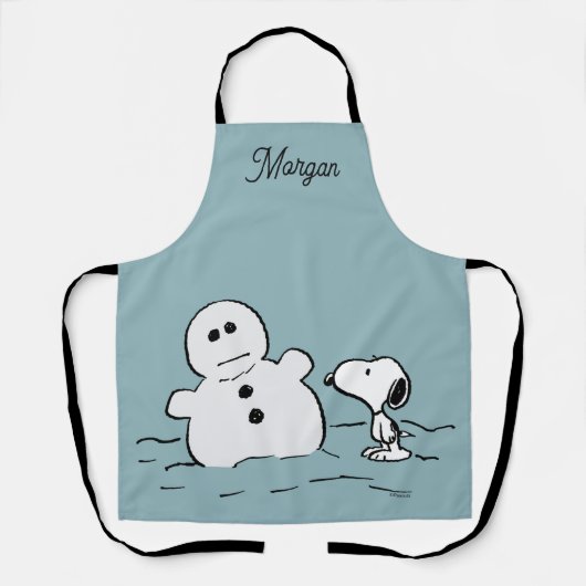 Peanuts | Snoopy bouwt een sneeuwpop | Jouw namen  Schort (Voorkant)