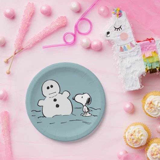 Peanuts | Snoopy bouwt een sneeuwpop Papieren Bordje (Feest)