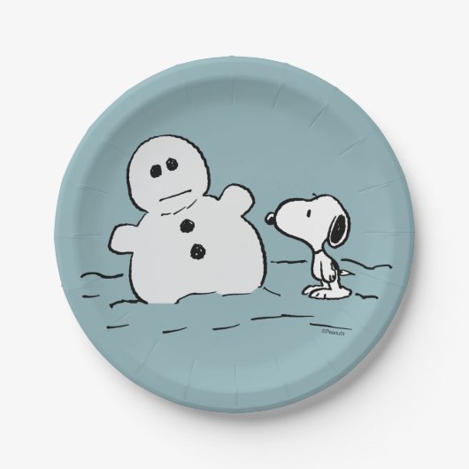 Peanuts | Snoopy bouwt een sneeuwpop Papieren Bordje (Voorkant)
