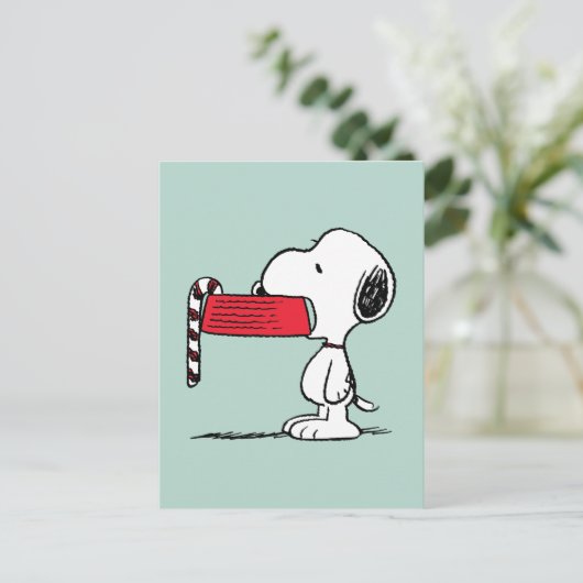 Peanuts | Snoopy Candy Cane Food Dish Feestdagenkaart (Staand voorkant)
