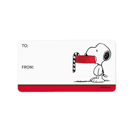 Peanuts | Snoopy Candy Cane Food Dish Gift Label (Voorkant)