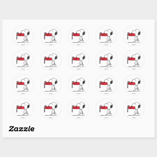 Peanuts | Snoopy Candy Cane Food Dish Ronde Sticker (Vel)