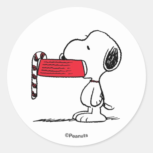 Peanuts | Snoopy Candy Cane Food Dish Ronde Sticker (Voorkant)