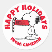 Peanuts | Snoopy Candy Cane Food Dish Ronde Sticker (Voorkant)