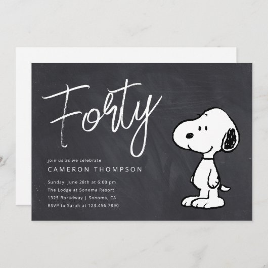 Peanuts Snoopy - Chalkboard 40e verjaardag Kaart (Voorkant / Achterkant)