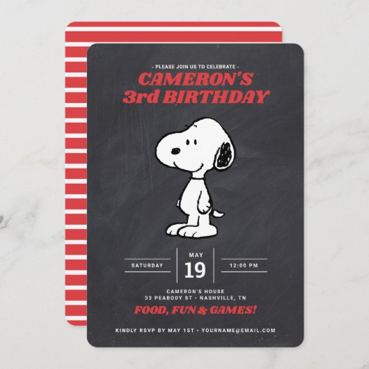 Peanuts Snoopy - Chalkboard Birthday Invitation Kaart (Voorkant / Achterkant)