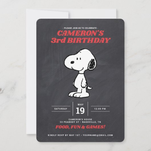 Peanuts Snoopy - Chalkboard Birthday Invitation Kaart (Voorkant)