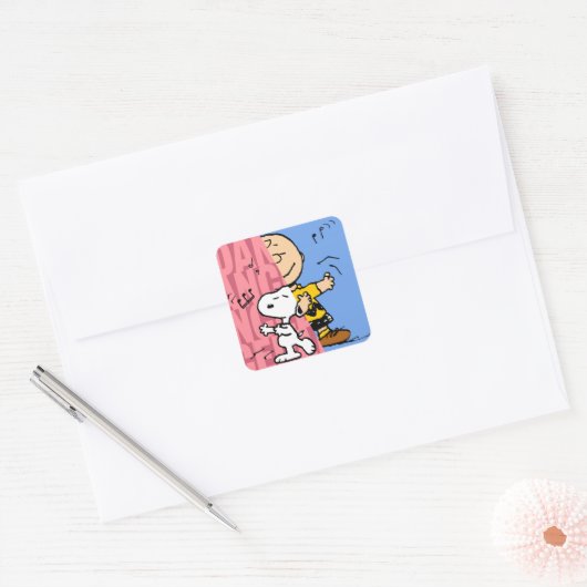 Peanuts | Snoopy & Charlie Brown Half & Half Dance Vierkante Sticker (Envelop)