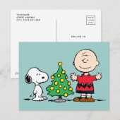 Peanuts | Snoopy & Charlie Brown Kerstboom Feestdagenkaart (Voorkant / Achterkant)