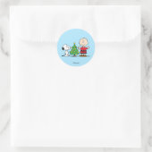 Peanuts | Snoopy & Charlie Brown Kerstboom Ronde Sticker (Tas)