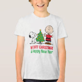 Peanuts | Snoopy & Charlie Brown Kerstboom Tri-Blend Shirt (Voorkant)