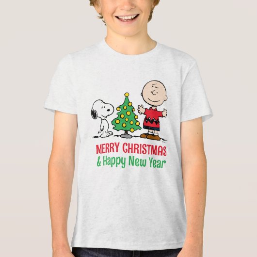Peanuts | Snoopy & Charlie Brown Kerstboom Tri-Blend Shirt (Voorkant)