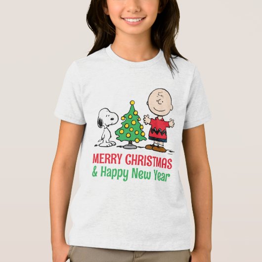 Peanuts | Snoopy & Charlie Brown Kerstboom Tri-Blend Shirt (Voorkant)