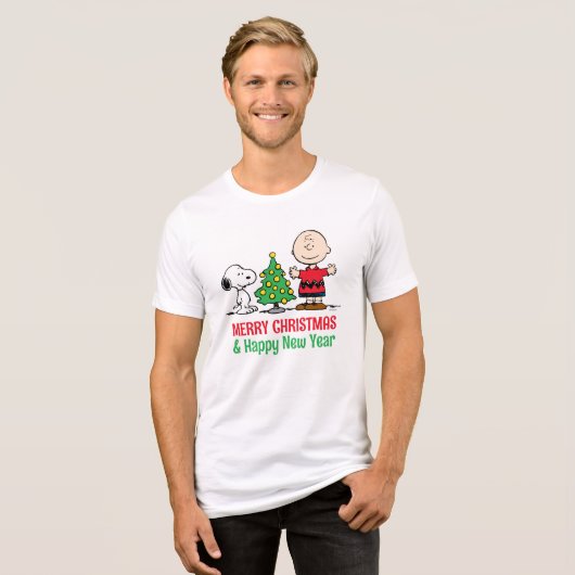 Peanuts | Snoopy & Charlie Brown Kerstboom Tri-Blend Shirt (Voorkant volledig)