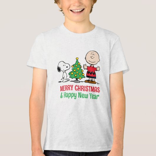 Peanuts | Snoopy & Charlie Brown Kerstboom Tri-Blend Shirt (Voorkant)