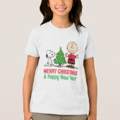 Peanuts | Snoopy & Charlie Brown Kerstboom Tri-Blend Shirt (Voorkant)