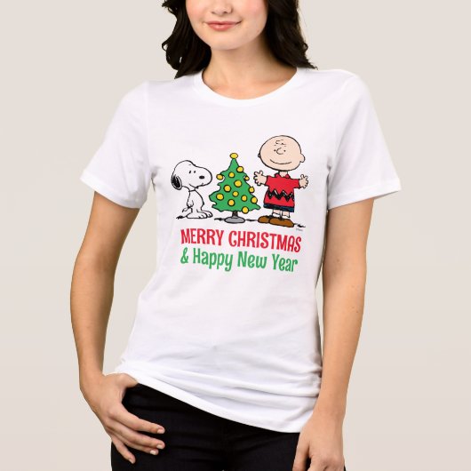 Peanuts | Snoopy & Charlie Brown Kerstboom Tri-Blend Shirt (Voorkant)