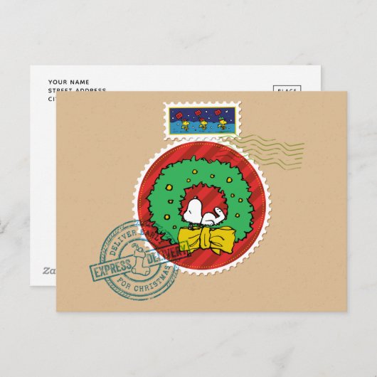 Peanuts | Snoopy Christmas-postzegel Feestdagenkaart (Voorkant / Achterkant)