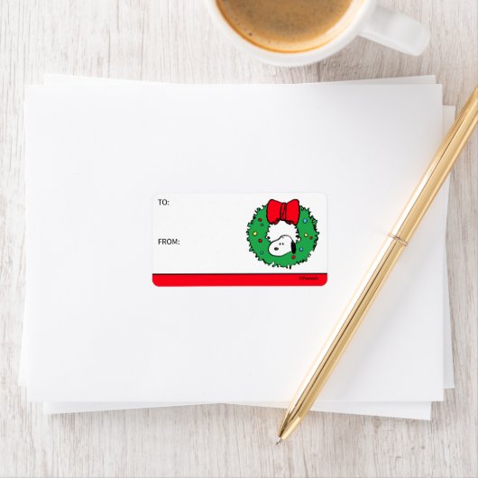 Peanuts | Snoopy Christmas Wreath & Bow Gift Label (Insitu)