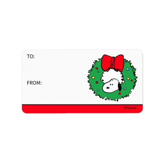 Peanuts | Snoopy Christmas Wreath & Bow Gift Label (Voorkant)