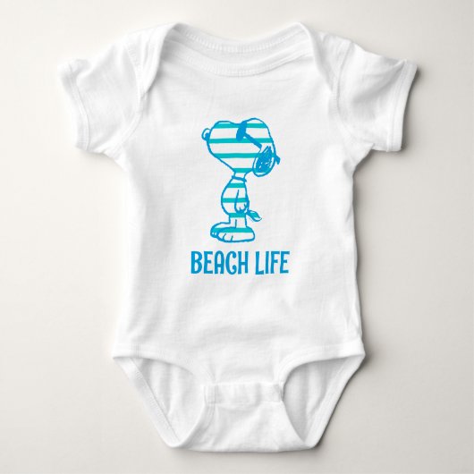 Peanuts | Snoopy Cyan Stripes Zonnebril Romper (Voorkant)