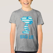 Peanuts | Snoopy Cyan Stripes Zonnebril Tri-Blend Shirt (Voorkant)