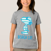 Peanuts | Snoopy Cyan Stripes Zonnebril Tri-Blend Shirt (Voorkant)
