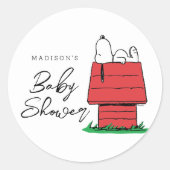 Peanuts Snoopy Dog House | BABY SHOWER Ronde Sticker (Voorkant)